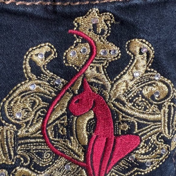 Low Rise Vintage Baby Phat ESTILO Stretch Flare Capri Crystal Cat Pockets Size 9 - Picture 13 of 14